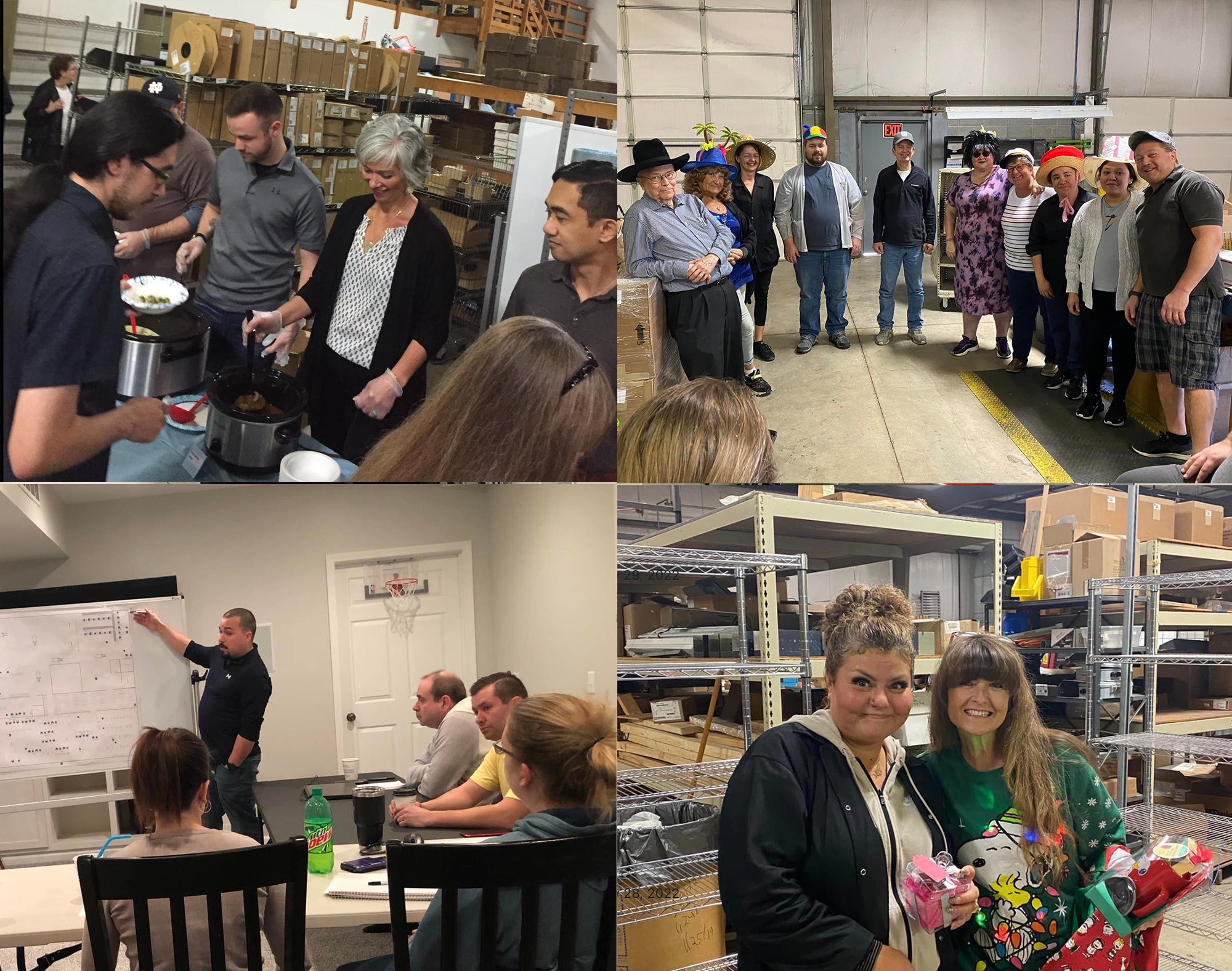 Various images of employees at Poly Electronics having fun at corporate events