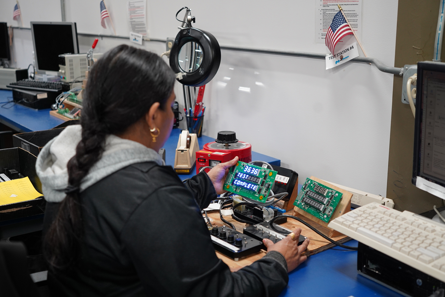 Woman looking at results of run on power test