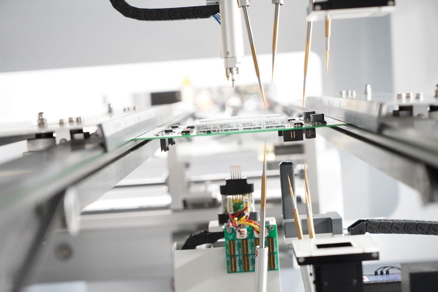 PCB Board being tested on Flying Probe Equipment